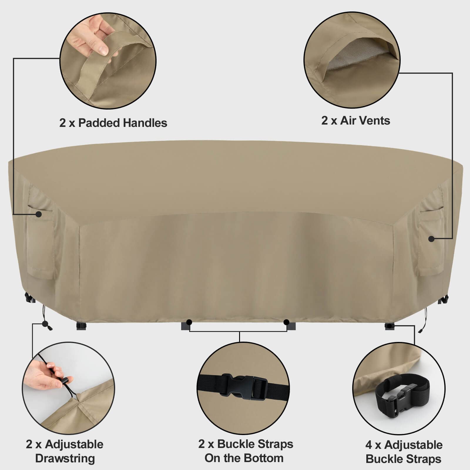 OutdoorLines bottom drawcord and buckle illustrating snug wind-resistant fit