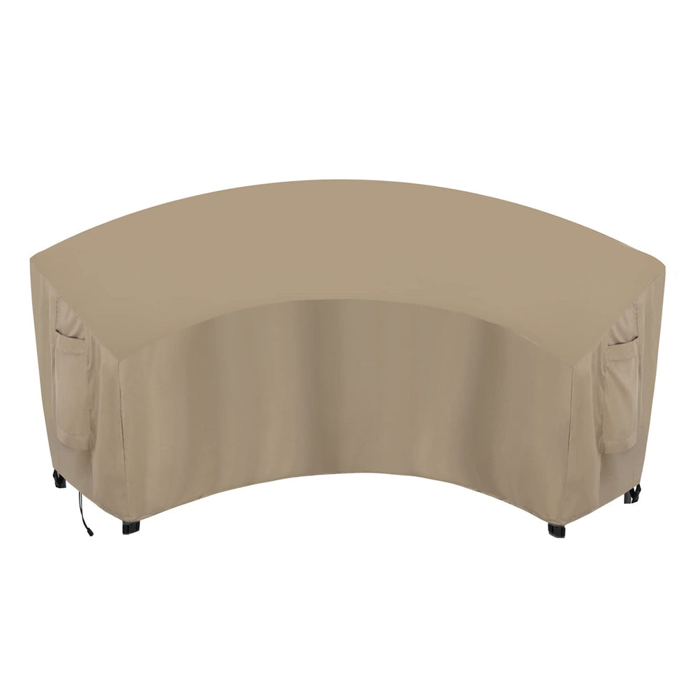 OutdoorLines front view showing curved cover protecting sectional, durable weather protection