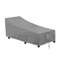 OutdoorLines cover front view showing full chaise protection and waterproof benefit