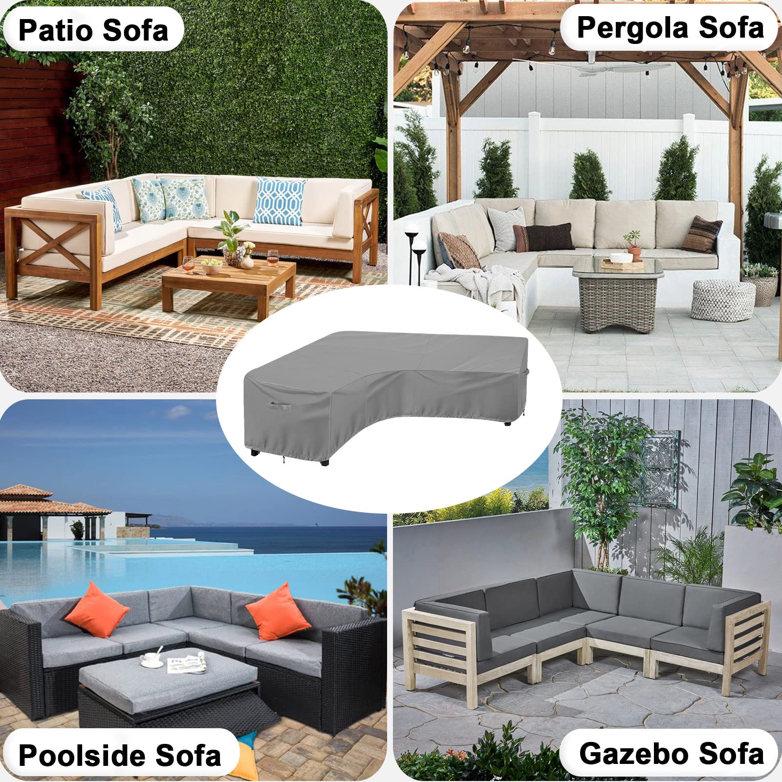 OutdoorLines covered sectional in backyard illustrating clean, protected patio seating