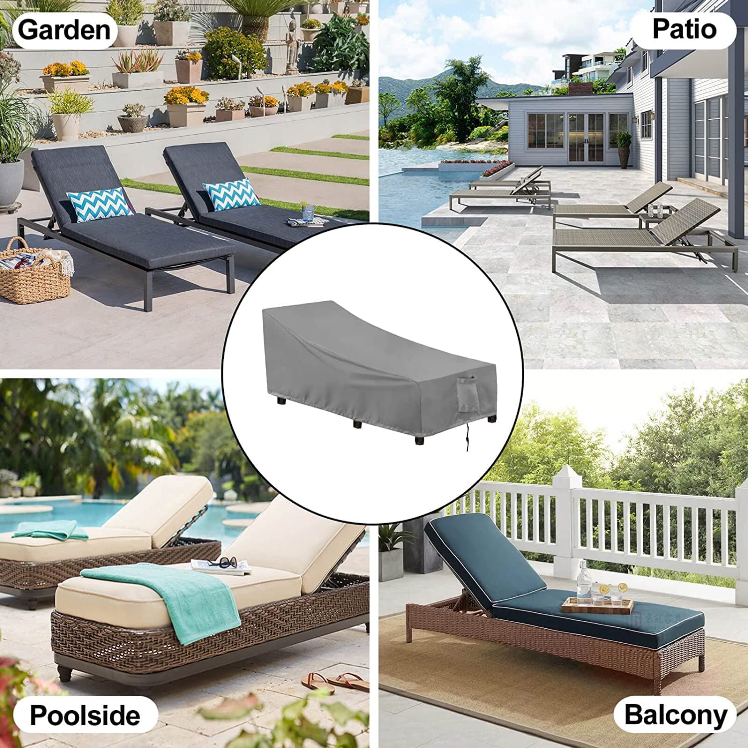 OutdoorLines cover scaled on a chaise lounge showing correct size and fit benefit
