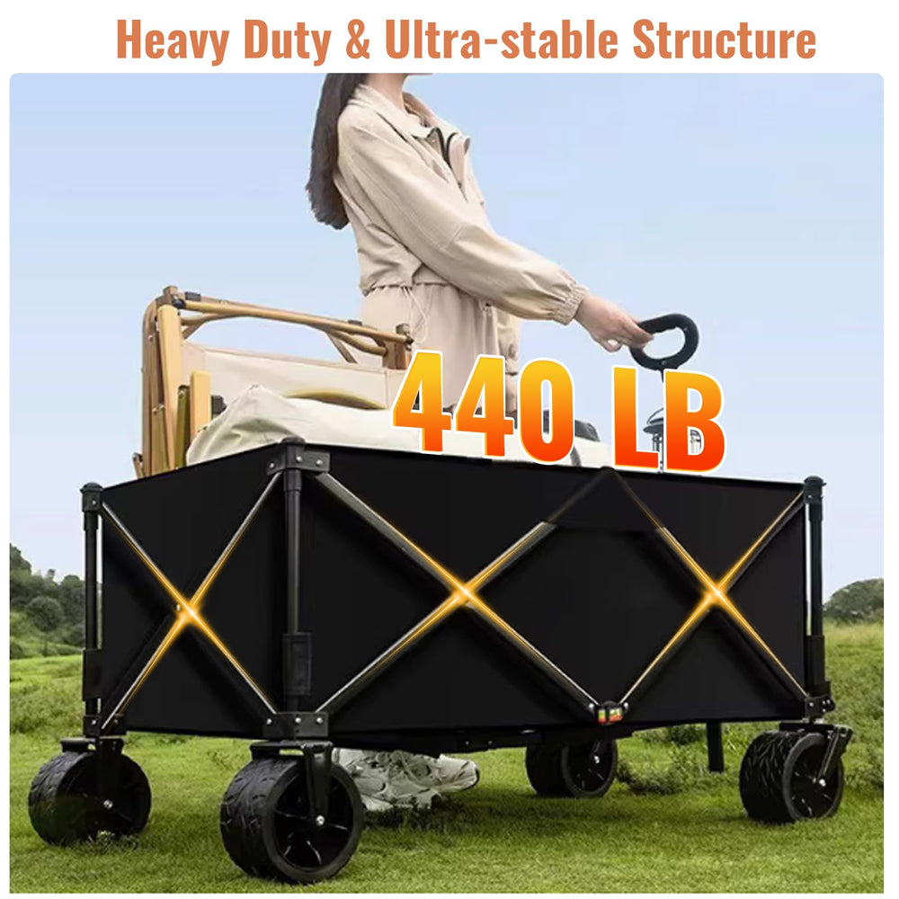 Outdopia wagon loaded with cooler demonstrating high 440 lb capacity