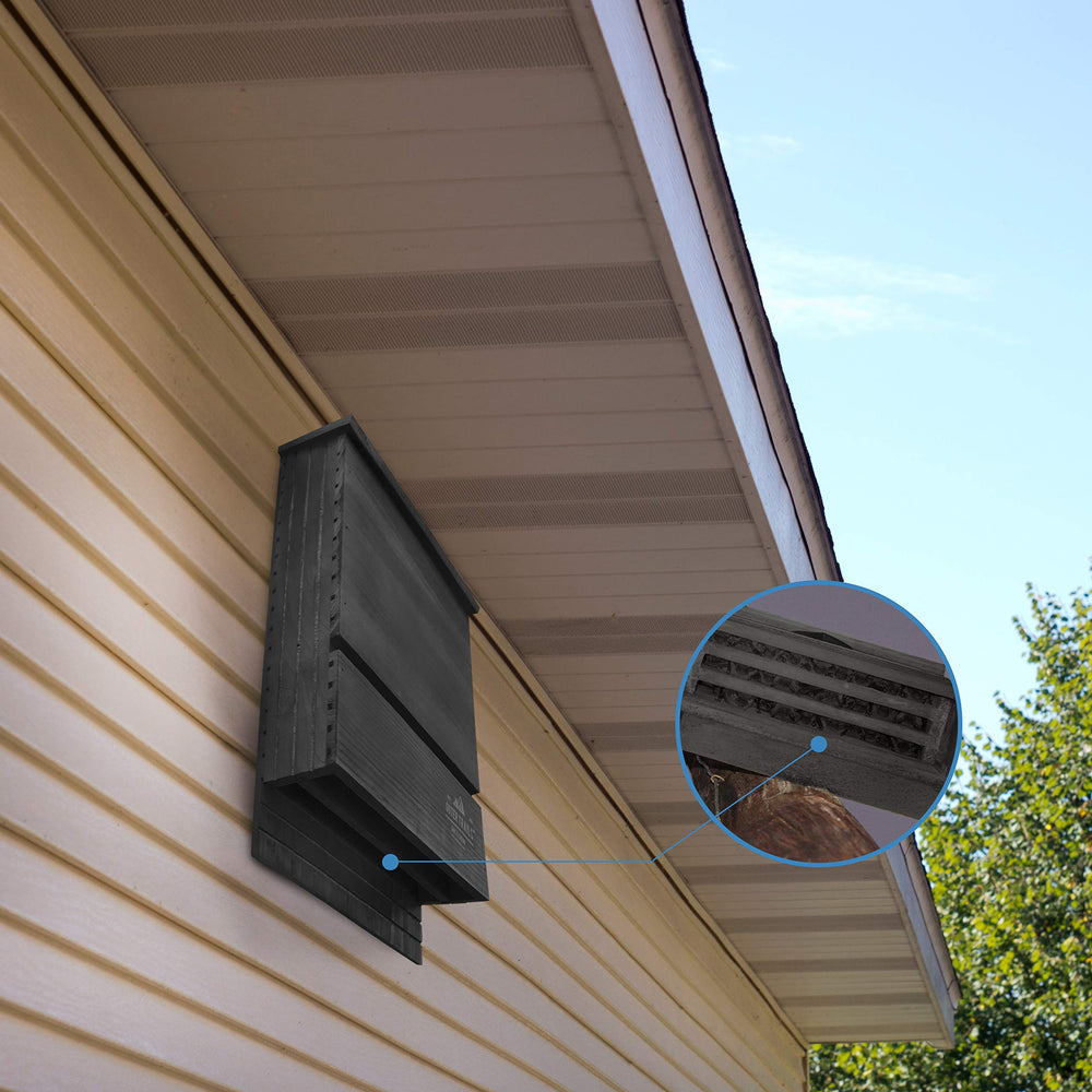 Outer Trails bat house in garden setting benefit: supports local wildlife habitat