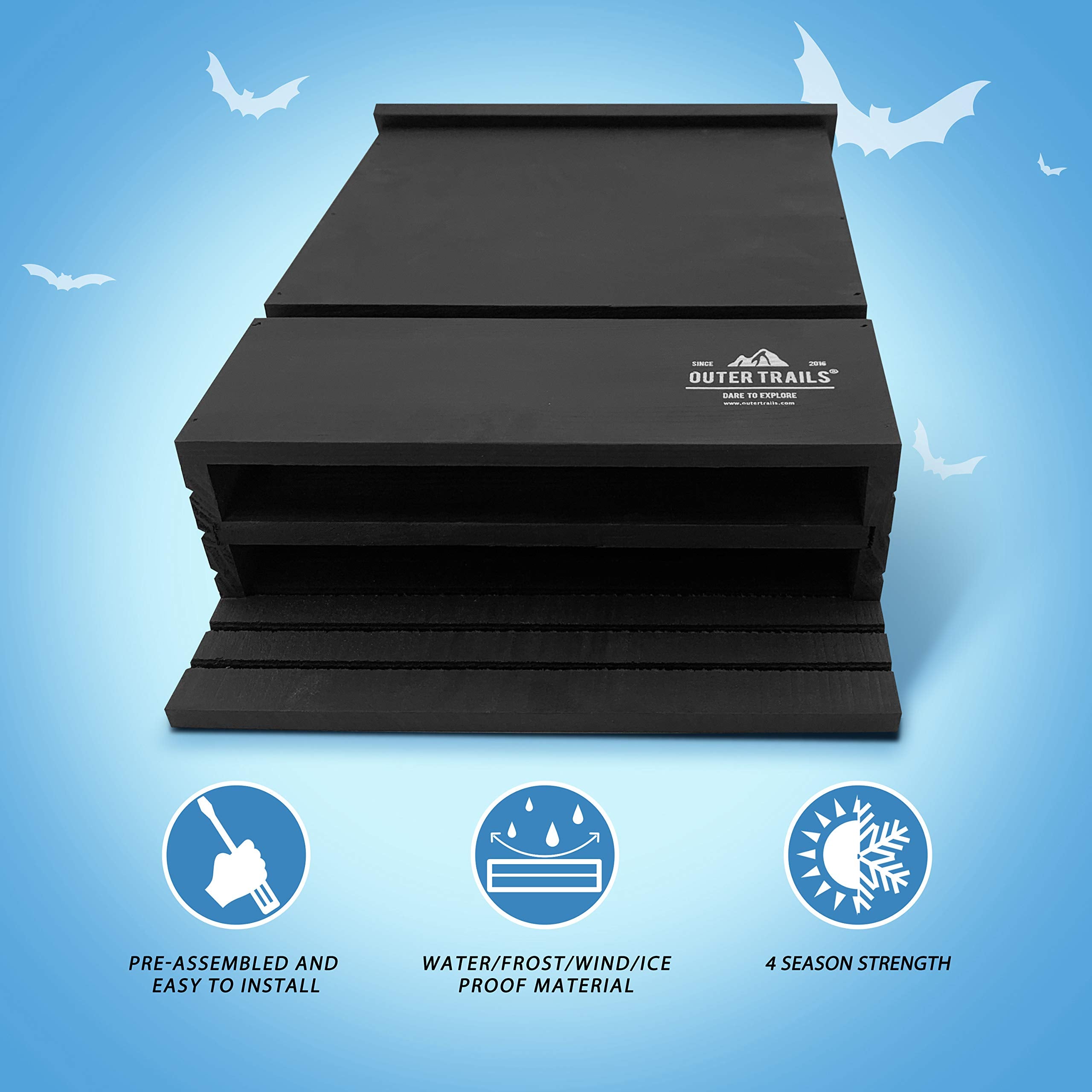 Outer Trails bat house side profile showing 3.5-inch depth benefit: compact shelter