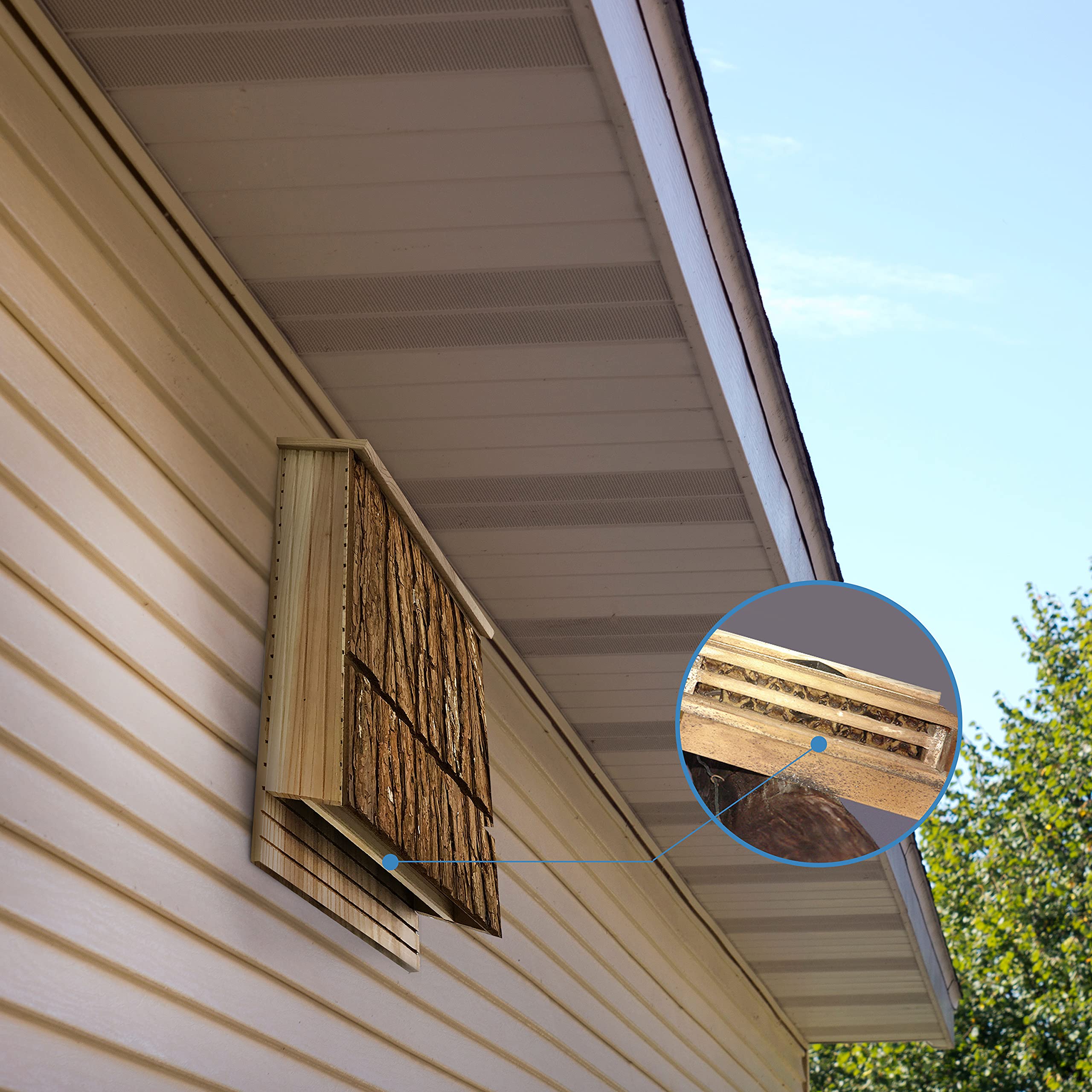 Outer Trails bat house in garden showing habitat support for backyard wildlife