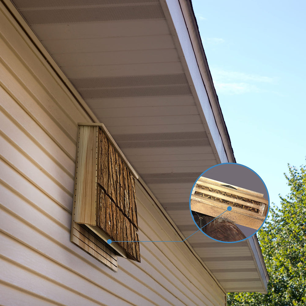 Outer Trails bat house in garden showing habitat support for backyard wildlife