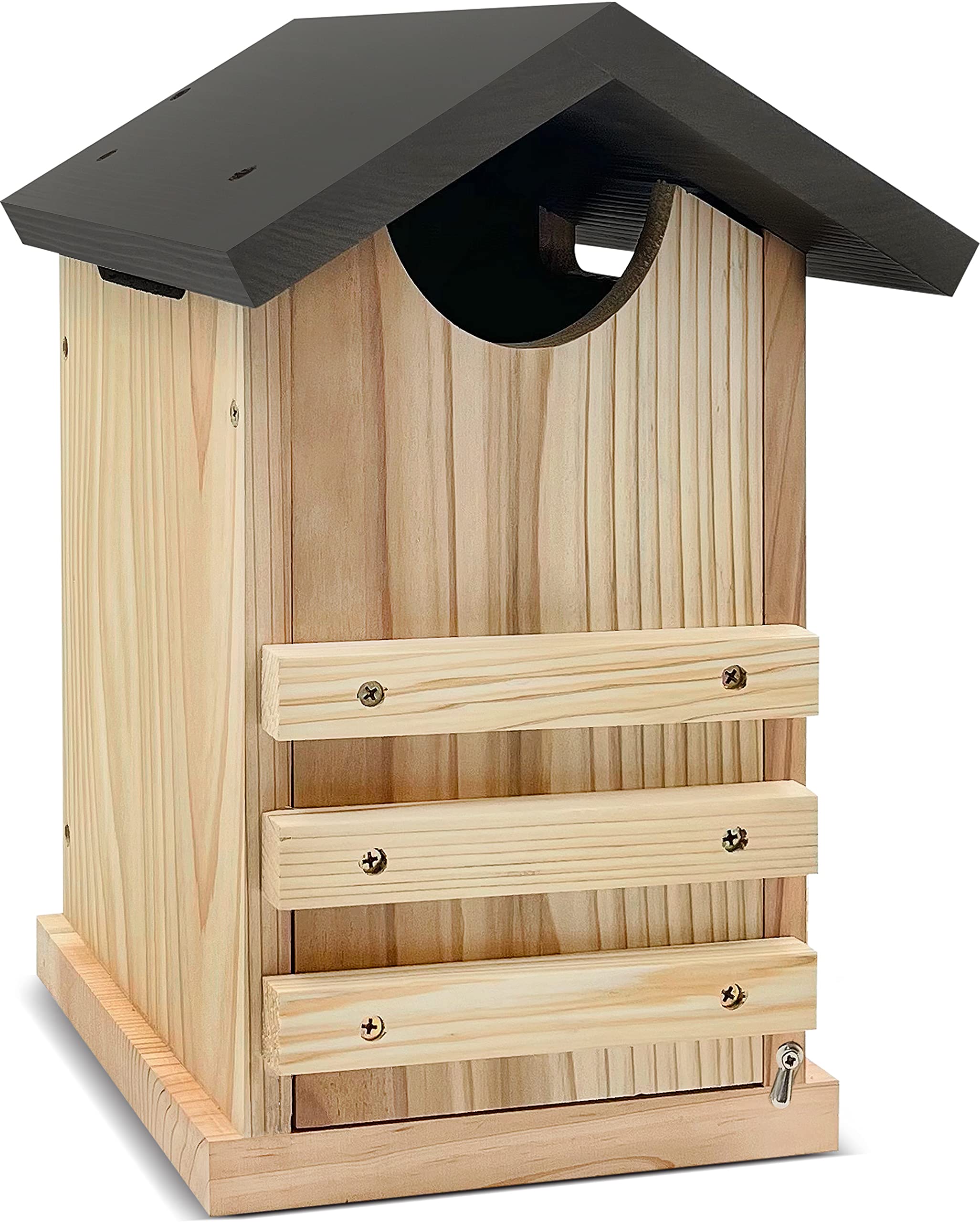 Outer Trails owl house front view showing entrance and natural cedar finish for inviting shelter