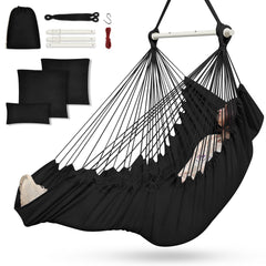 Outerman hammock chair front view showing full hanging seat and cushions for comfortable lounging