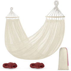 Outerman front view of hammock showing open bed and wooden spreaders for comfortable lounging