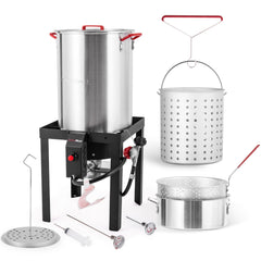 OuterMust 30 qt pot front view showing capacity and sturdy build for big cooks