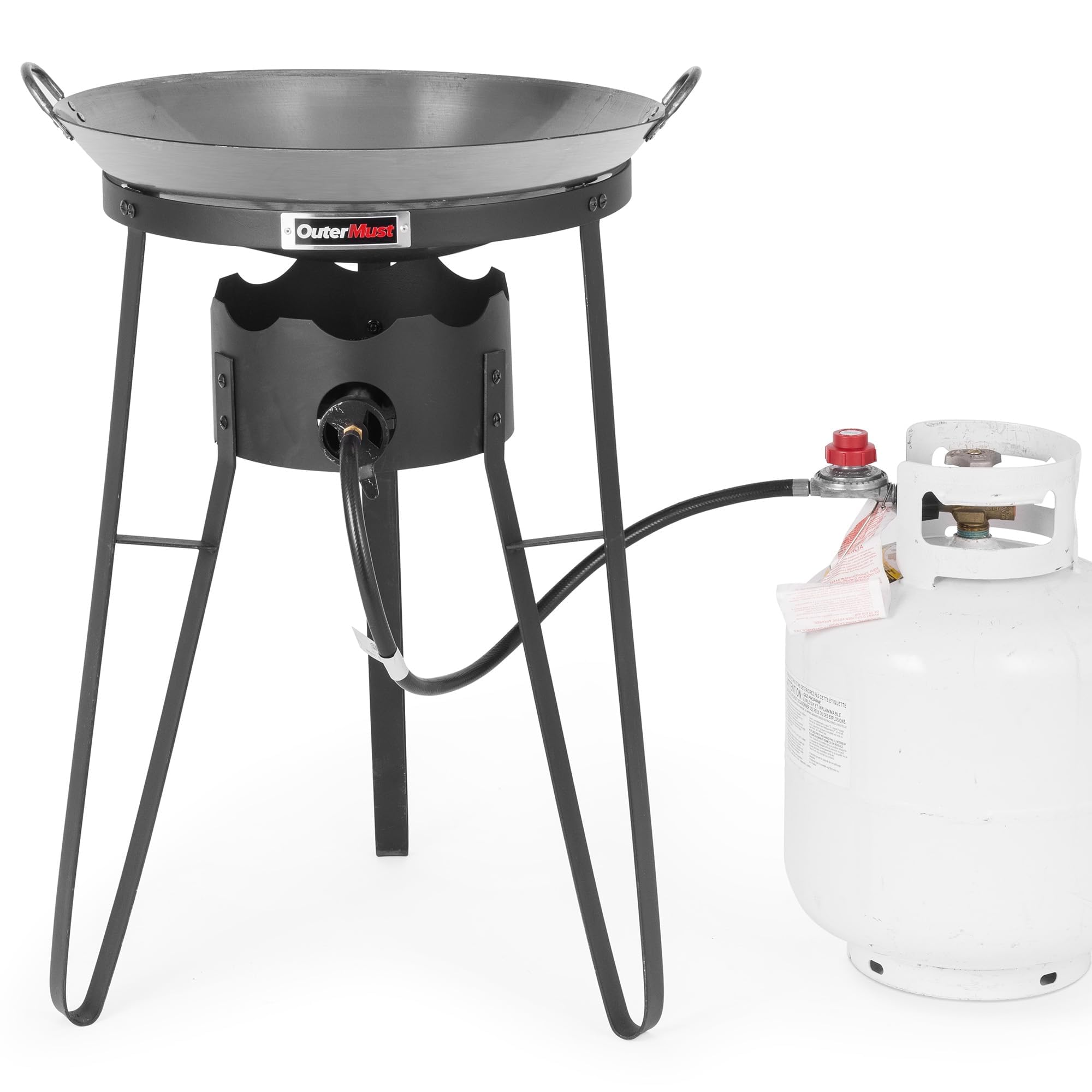 OuterMust label and controls close-up, easy flame regulation benefit