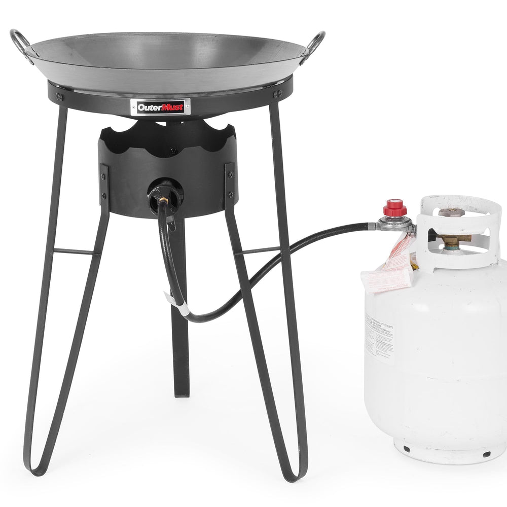 OuterMust label and controls close-up, easy flame regulation benefit
