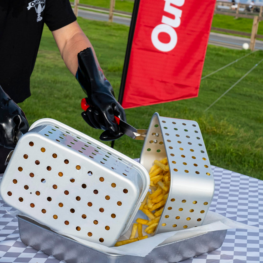 OuterMust side profile on stand showing stable setup for safe outdoor use