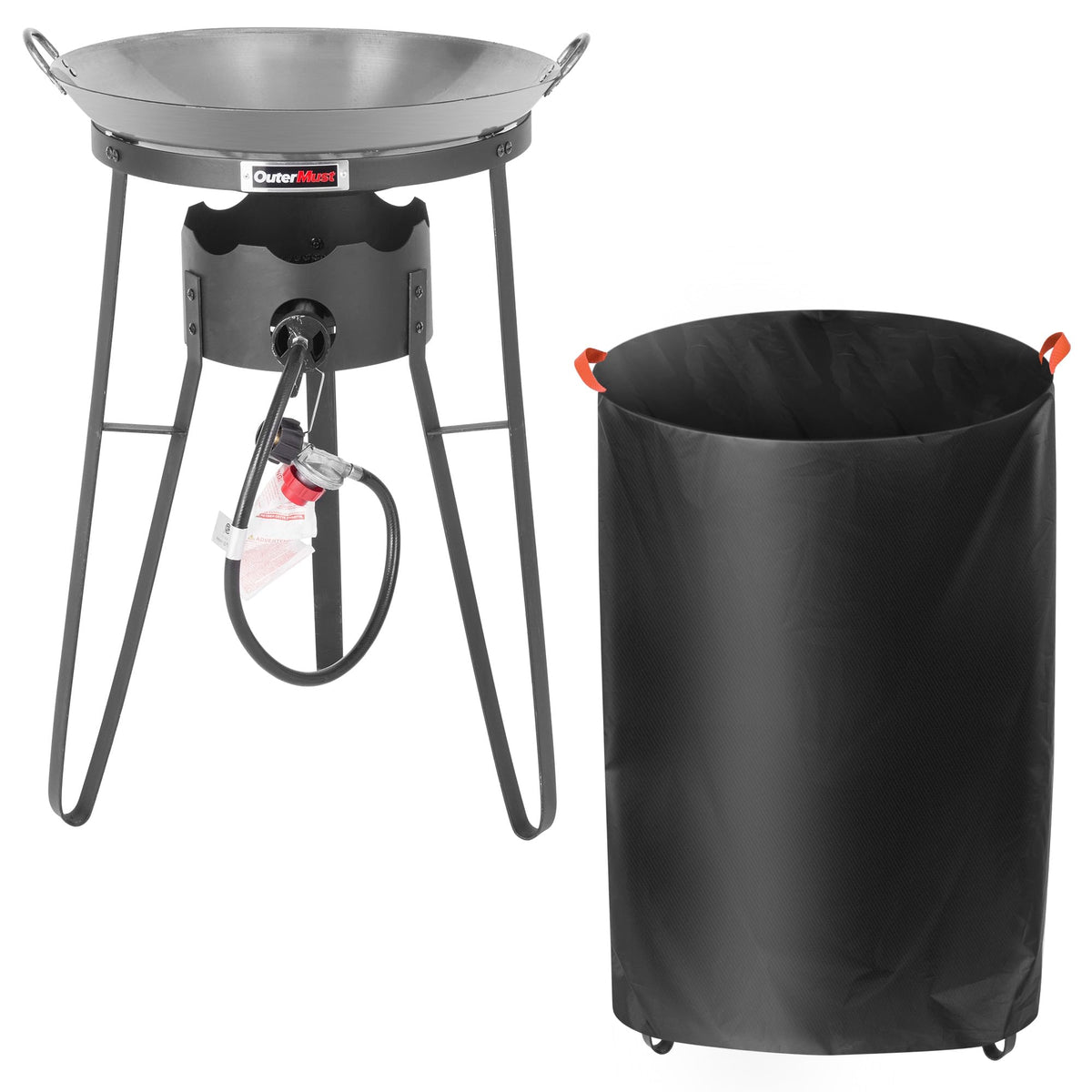 OuterMust front view of wok station showing stable frame and deep pan for large meals