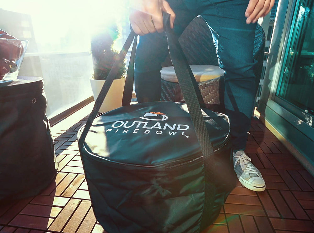 Outland Living underside lid pocket open with zipper, keeps lighters and manual organized