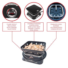 Outland Living Firecube with cover and carry kit showing portability and protected storage