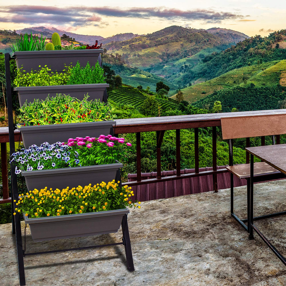 Outland Living lifestyle patio display with mixed plants for attractive outdoor styling benefit