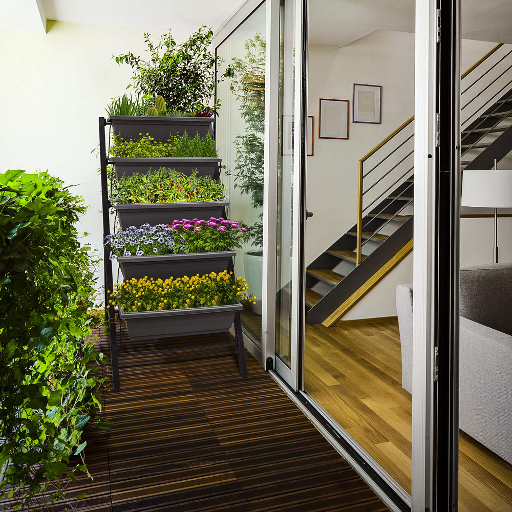 Outland Living top tier close-up with herbs growing for easy access benefit