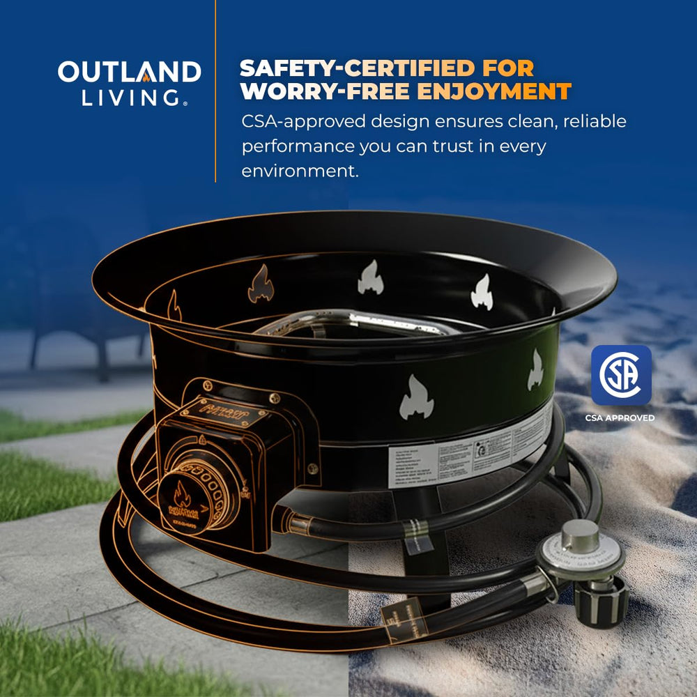 Outland Living valve and pre‑attached hose detail enabling safe tank placement benefit