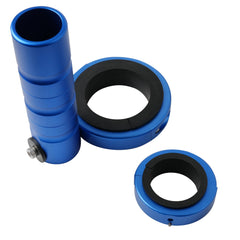Outopakkle front view of blue flag holder showing mounting face and finish benefit