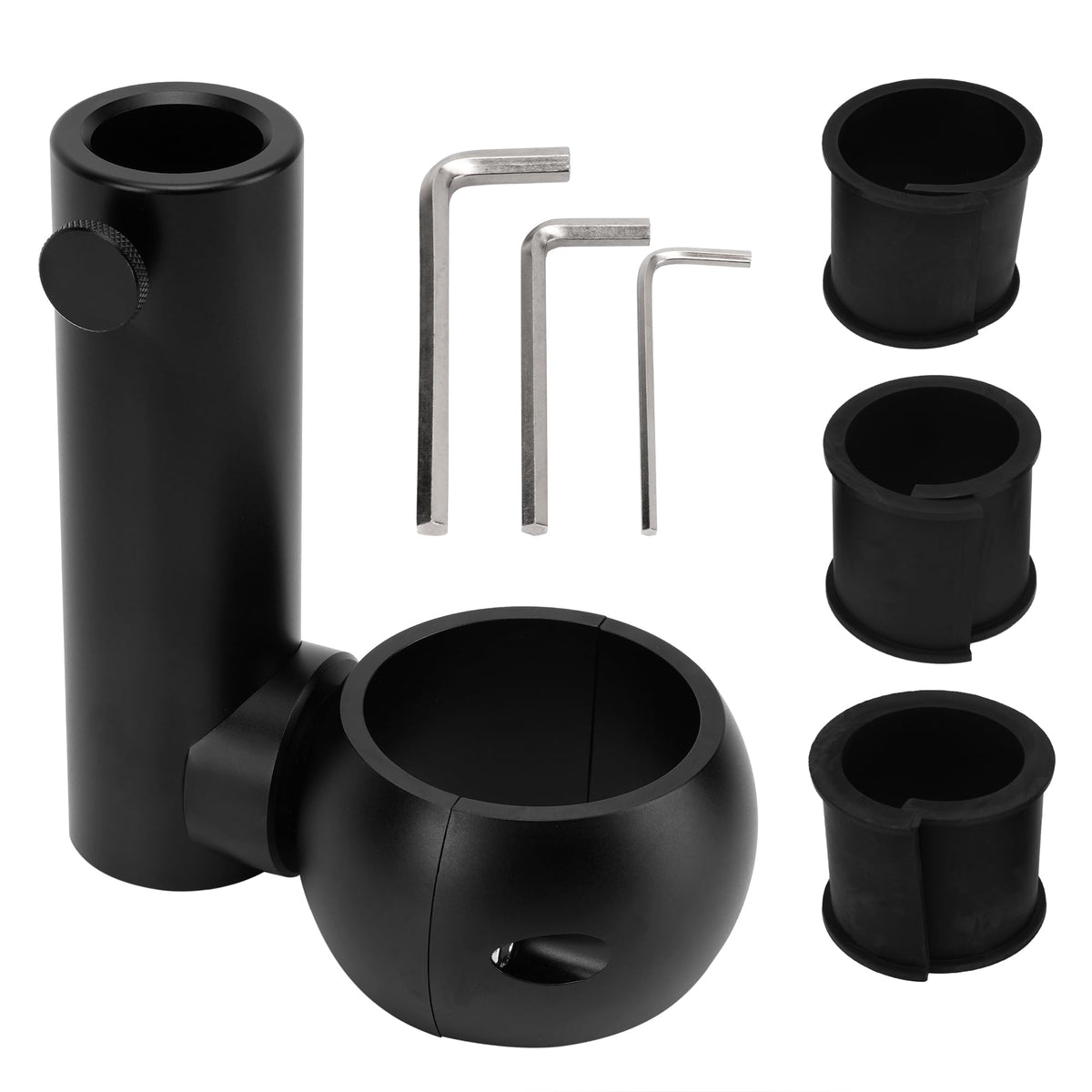 Outopakkle front view of black flag mount showing clamp and finish, durable fit