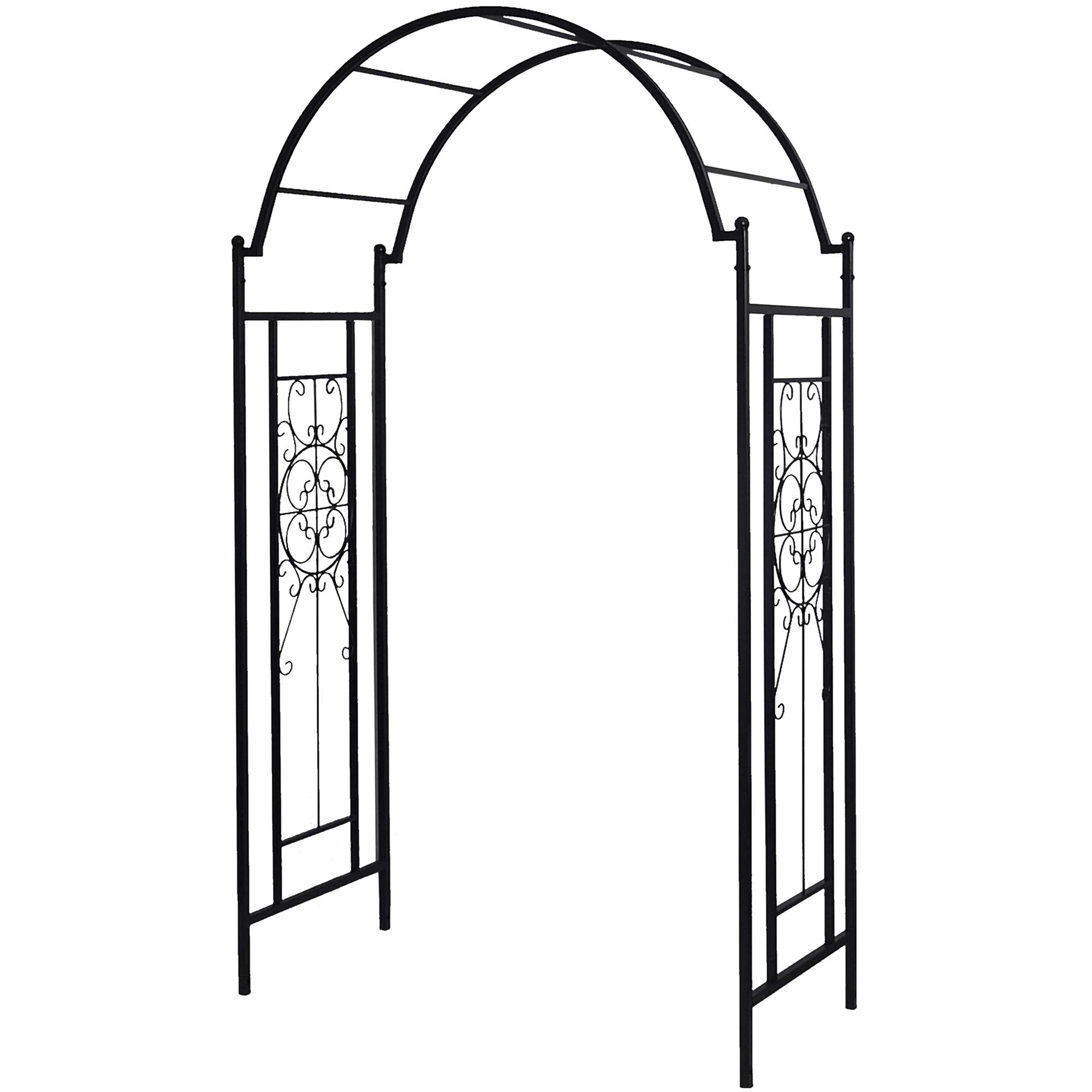 OUTOUR front view of iron garden arch showing elegant entry and curb appeal