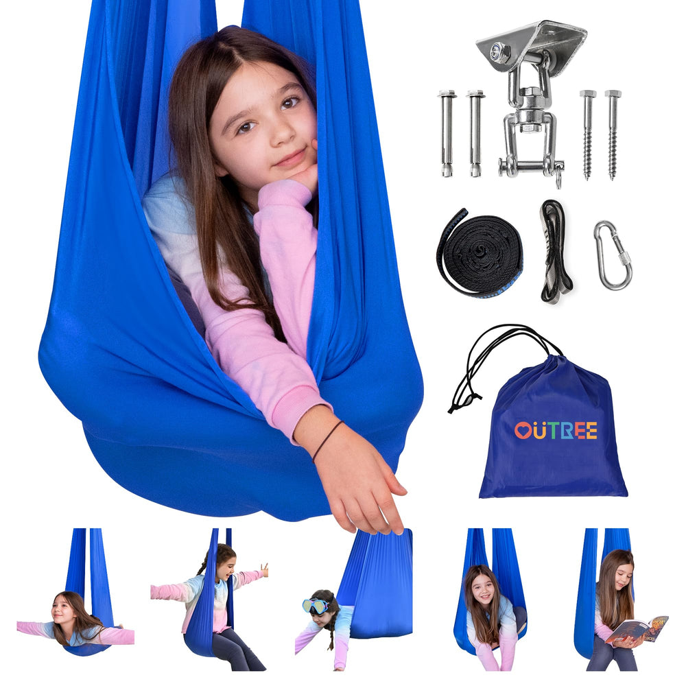 OUTREE front view of assembled sensory swing showing secure design and comfort