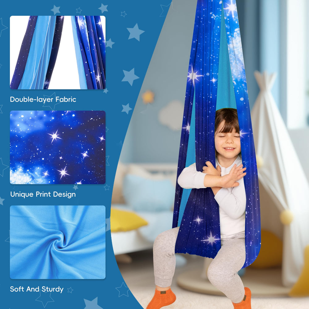 OUTREE mounted sensory swing in playroom, creates safe cozy spot