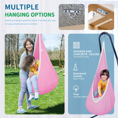 OUTREE pod swing reinforced stitching detail highlighting durable construction and safety
