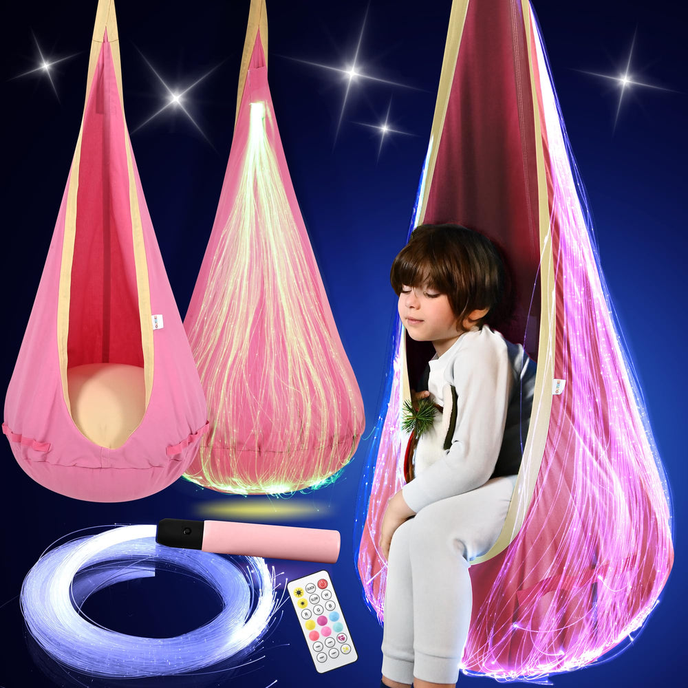 OUTREE pod swing front view in pink showing cozy enclosed shape and inviting opening