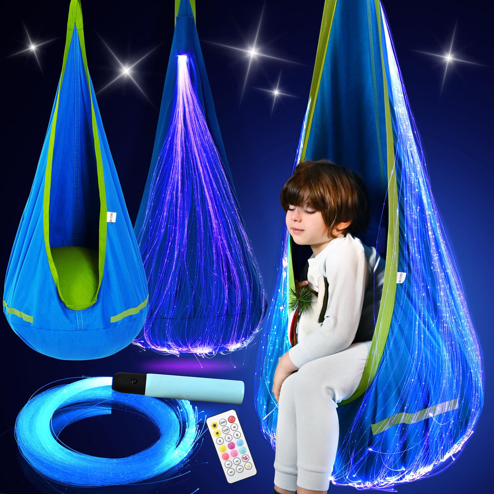 OUTREE pod swing front view showing shape and cozy entrance and calming effect