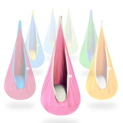 OUTREE pod swing front view showing enclosed seat and inviting entry for cozy play