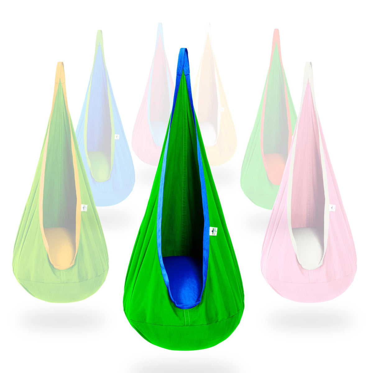 OUTREE pod swing front view showing cozy seat and color, promotes comfort