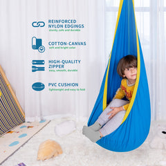 OUTREE pod swing installed indoors from ceiling hook offering a calming nook