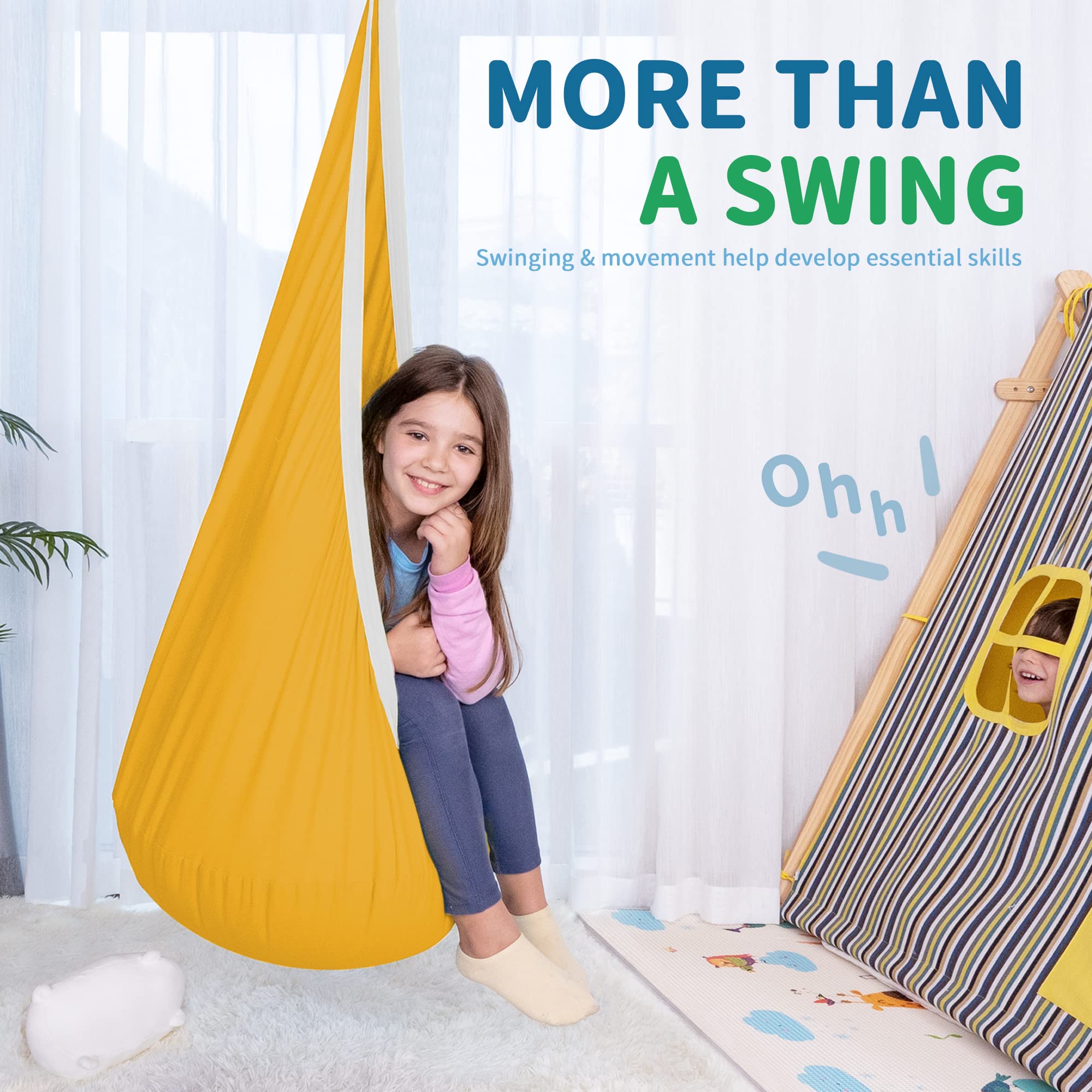 OUTREE outdoor swing hung from tree showing backyard play versatility