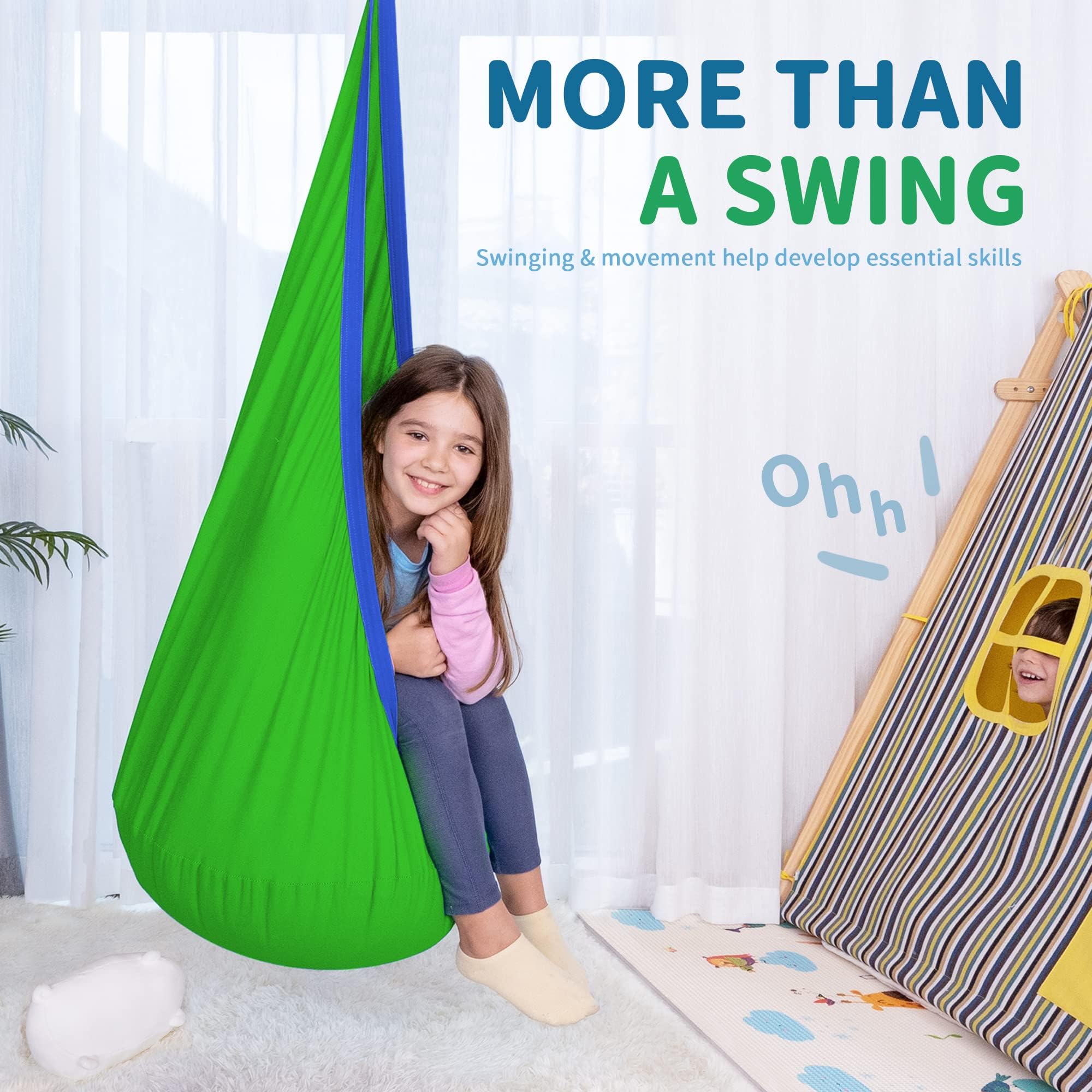 OUTREE swing attached to a tree branch outdoors, demonstrates safe outdoor use