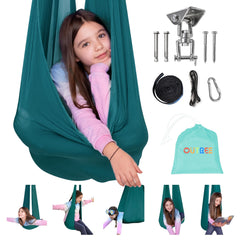OUTREE sensory swing front view showing cozy pod and entrance benefit comfort