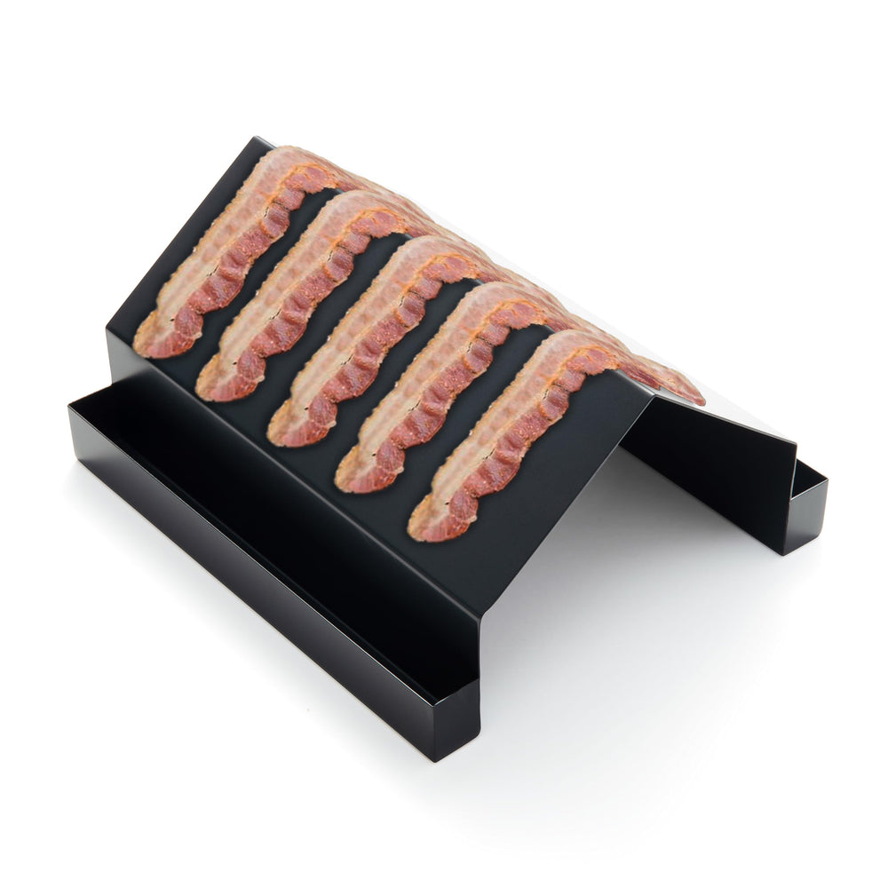Outset bacon rack front view showing compact grill-ready design and convenience
