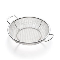 Outset front view mesh basket showing full grilling surface and durable finish for better sears