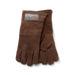 Outset brown leather gloves front view showing full pair and coverage benefit