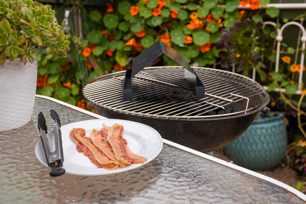 Outset rack served at breakfast table adding grilled bacon convenience