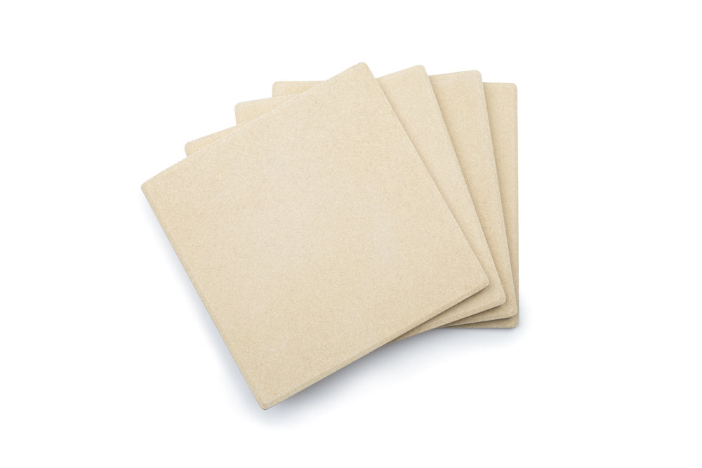 Outset stacked tiles showing thin 0.375-inch profile for faster preheating