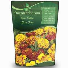Outsidepride front packaging showing 1 lb marigold seed mix and clear benefits