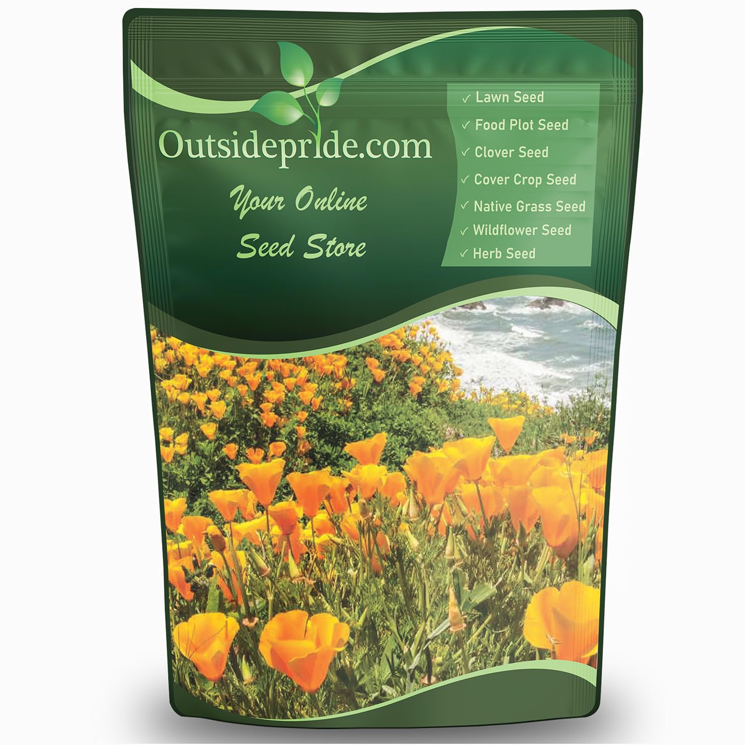Outsidepride front packaging showing 1 lb. seed bag and benefits