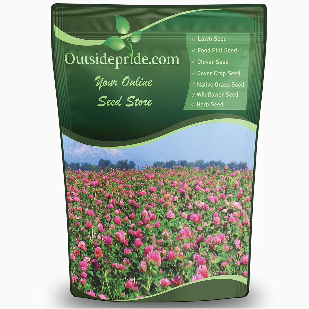Outsidepride front packaging of 5 lb red clover seed showing product benefit