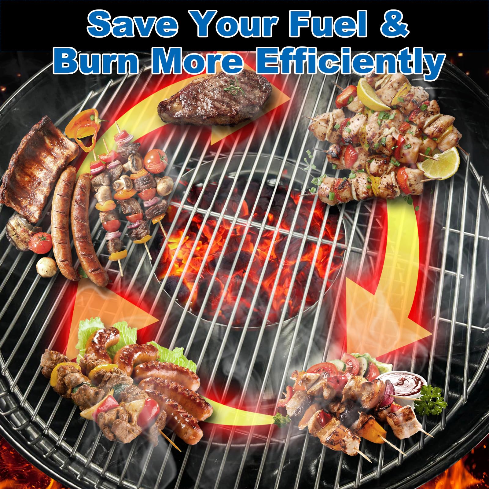 Outspark in grill with glowing coals demonstrates faster preheat benefit