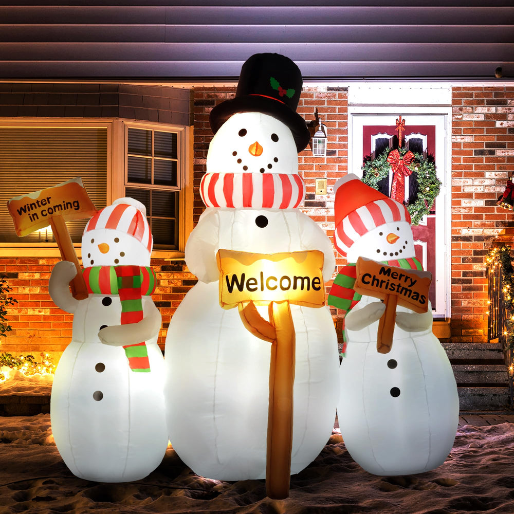 Outsunny three snowmen front view showing festive curb appeal
