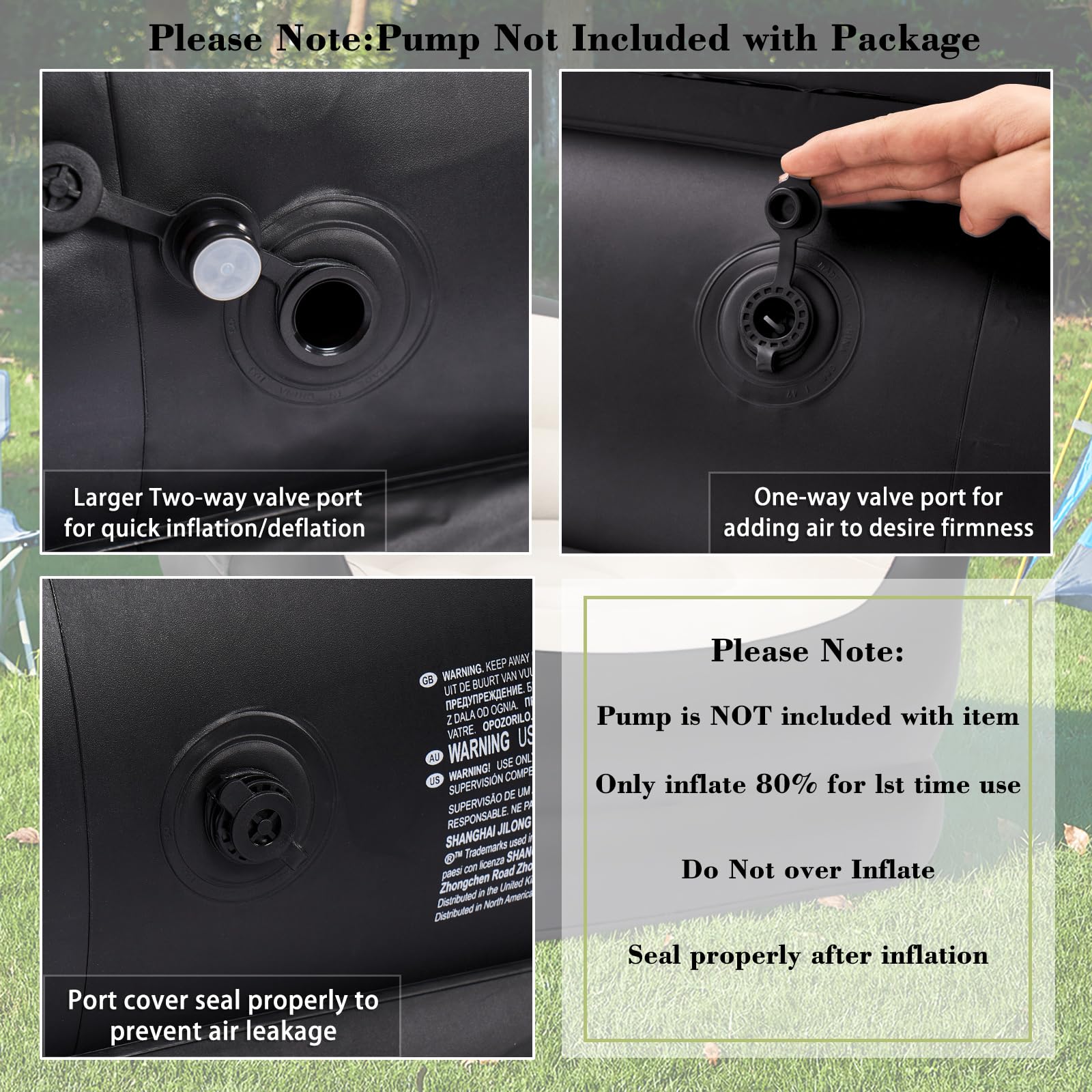 Outraveler valve and label detail showing 2-in-1 valve and durability