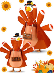 Outus branded goose front view wearing turkey costume, cheerful seasonal curb appeal