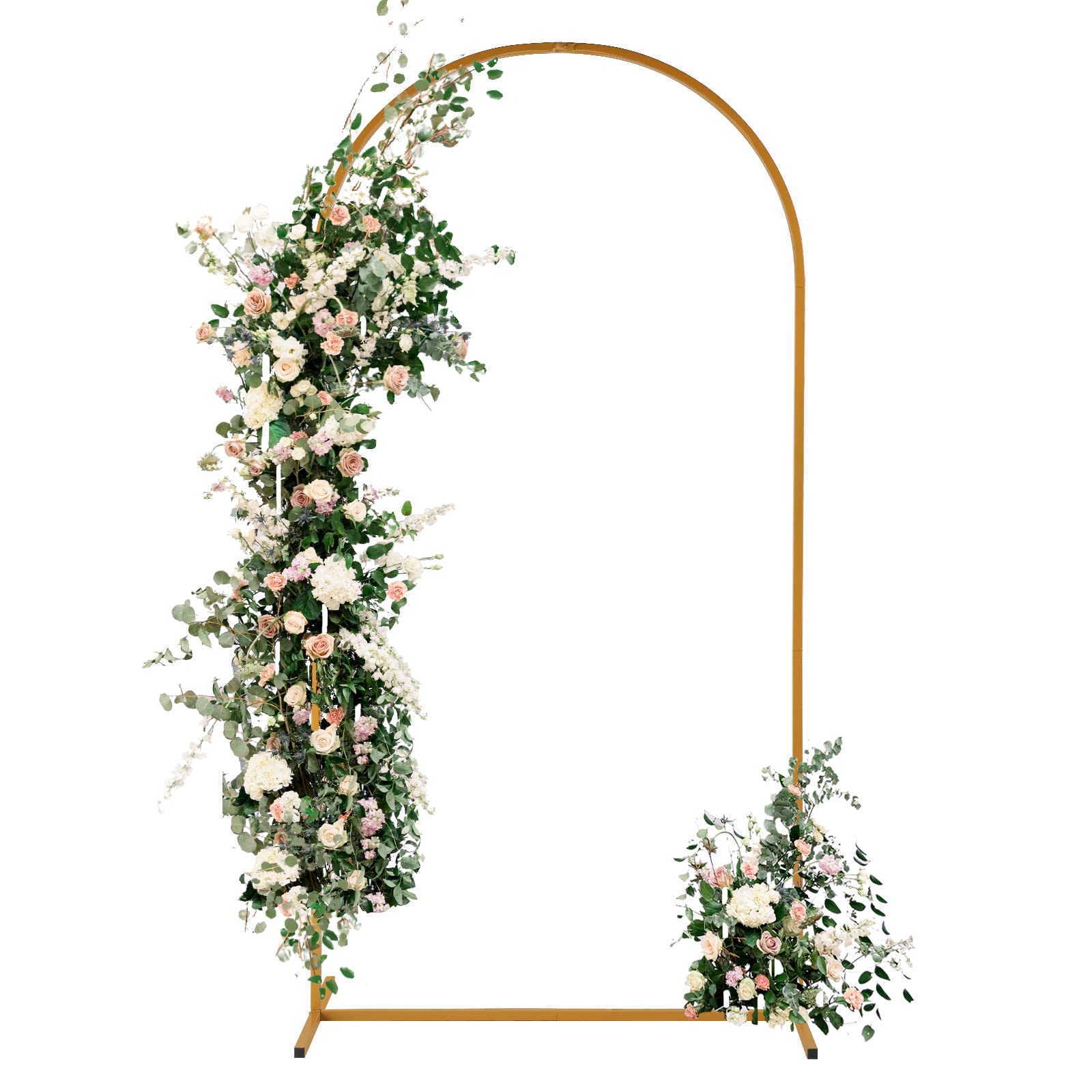 Outvita arch front view showing elegant gold finish and event focal point benefit